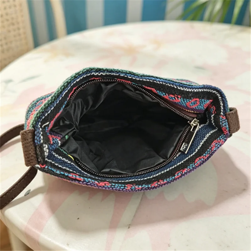 Bohemian Butterfly Canvas Crossbody Bag Adjustable Strap Ethnic Striped Zipper Purse Summer Beach Daily Women&rsquo;s Casual Handbag